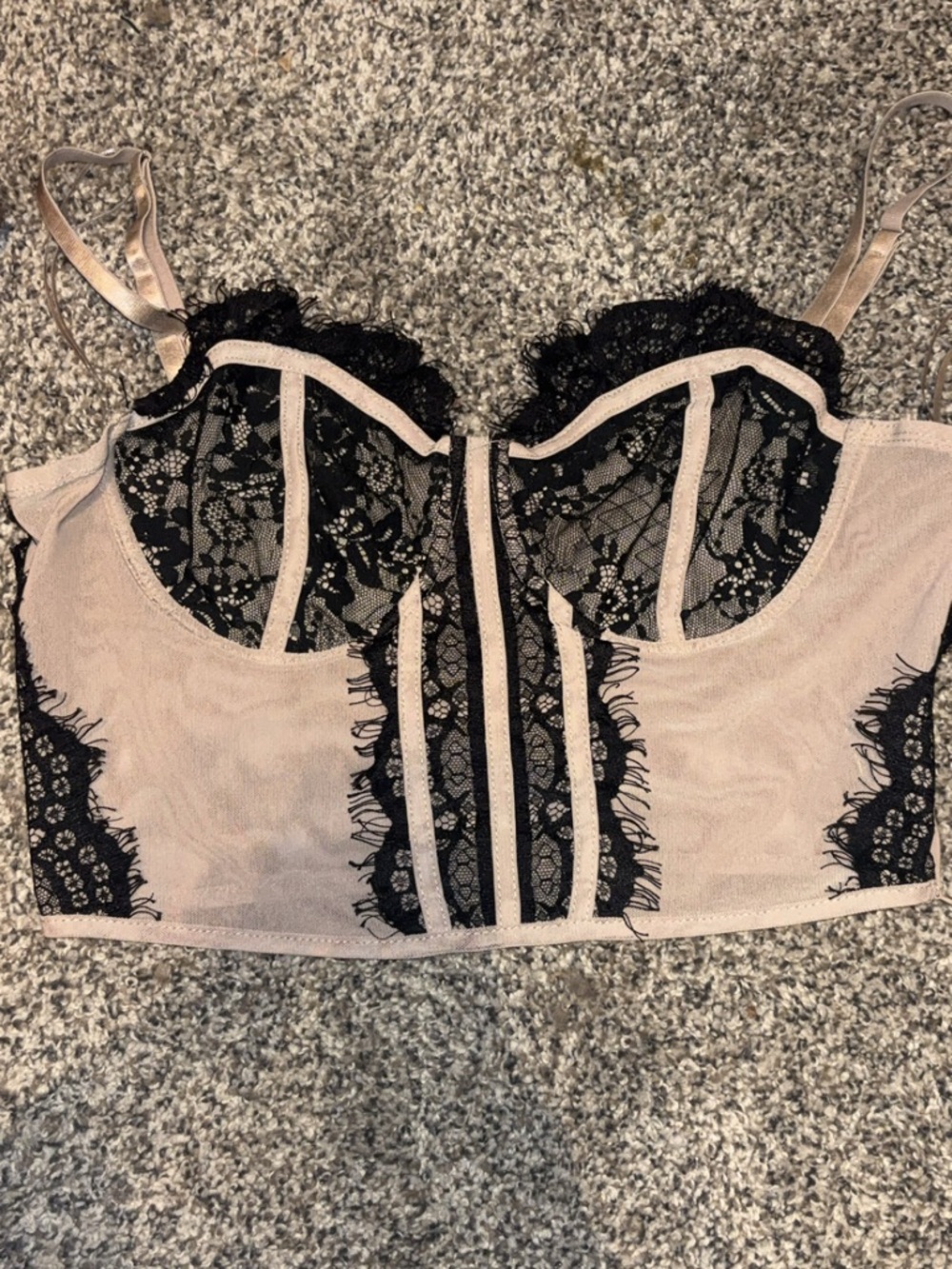 Haute Monde Black Lace & Blush Longline Bustier Bra